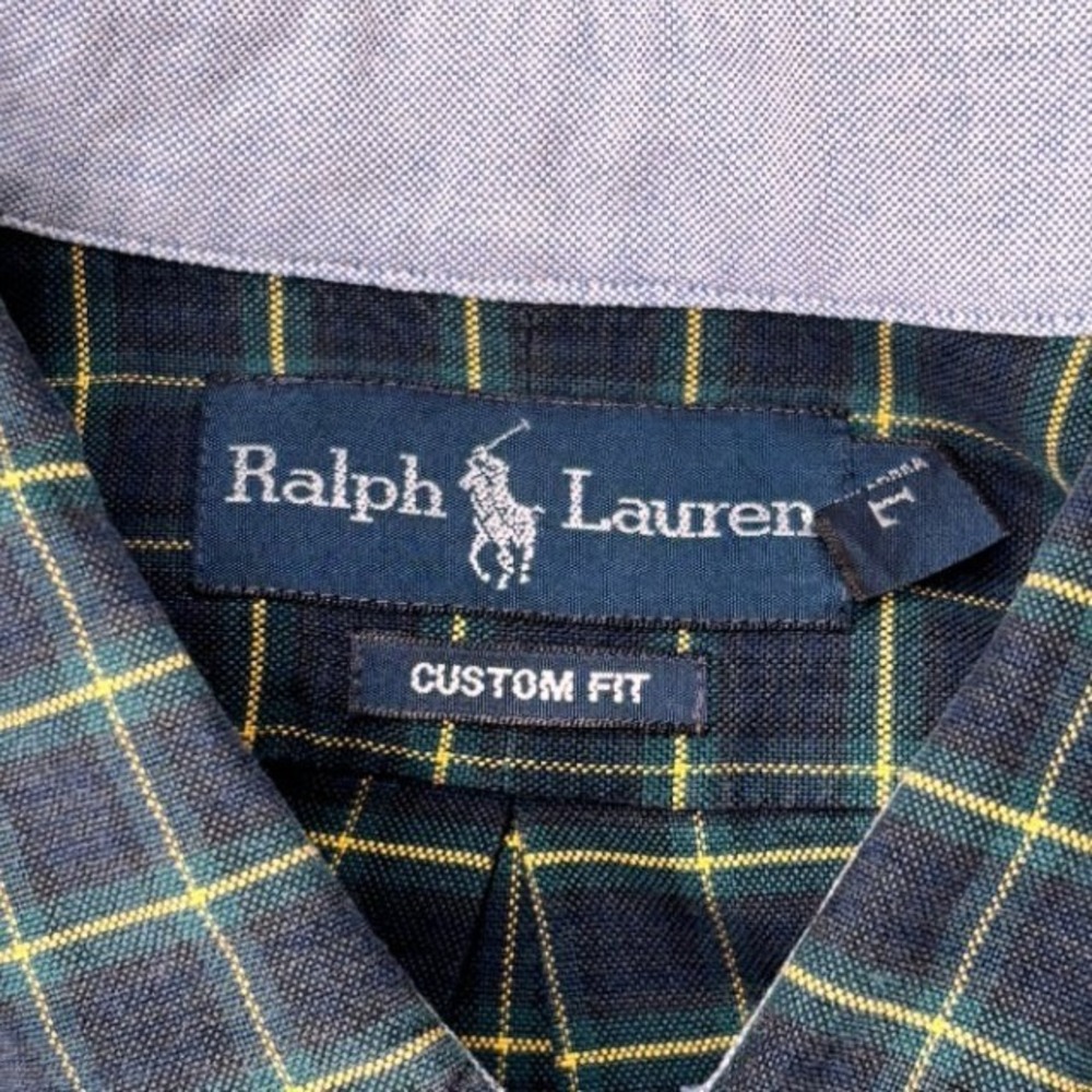 Ralph Lauren Button Down Shirt Mens L Navy Blue Yellow Grid Custom Fit Plaid - Picture 4 of 13